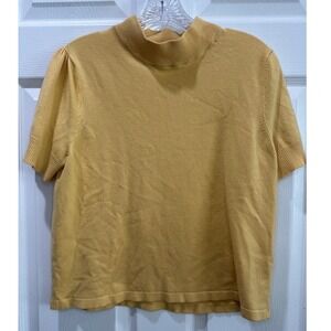 TanJay Petites Mustard Yellow Mock Neck Short Sleeve Top M Spring Cottagecorer